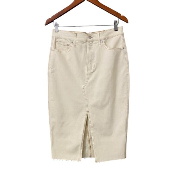 NWT Veronica Beard Breves Midi Denim Skirt US 8 White Ecru Front Slit Raw Hem - Picture 9 of 16